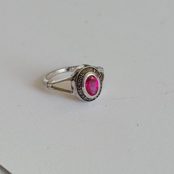 Vintage 90s Sterling Silver Ruby Academia School Class Signet Pinky Ring 3 - Picture 3 of 5